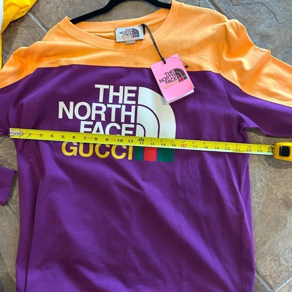 Men’s Gucci, X, the north face, purple, long sleeve T-shirt, size large Italy